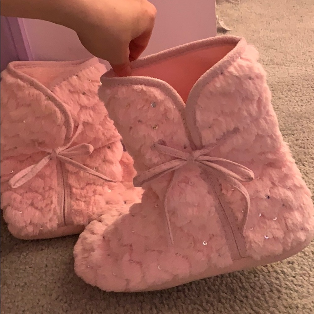 Pink slipper boots with sequins never worn